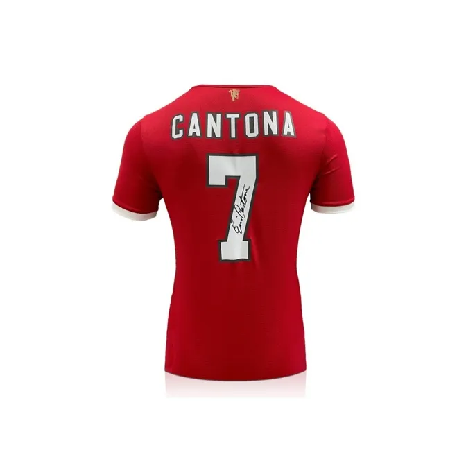 Three For Cantona Signed In Person Manchester United 2021-22 Season Jersey EM Certificate Framed And Mounted-2