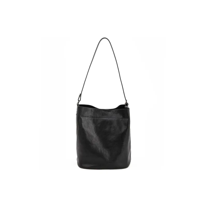 VENOF Cow Leather Bucket Bag, Handbag, Shoulder Bag Women's Vegetable Tanned Coffee/Vegetable Tanned Black-12