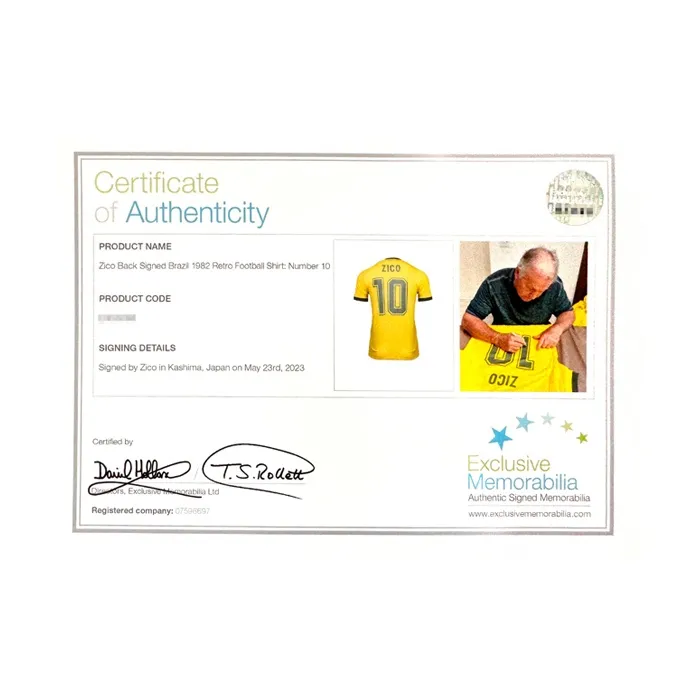 Three For Jockey Signed Brazil 1982 Vintage #10 Jersey EM Certificate Framed-6
