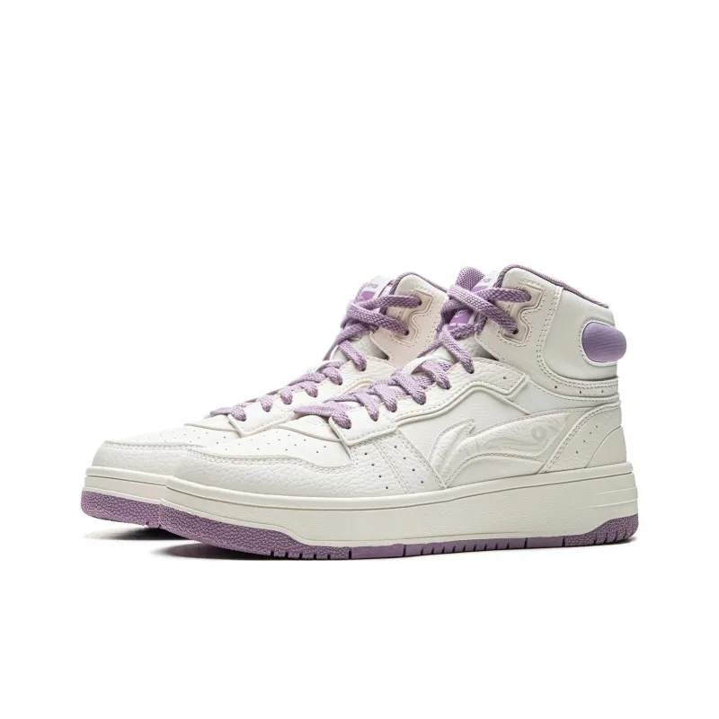 LiNing Tianji SOFT HI Anti Slip Wear Resistant Mid Top Skateboard Shoes Women's Mist White-2