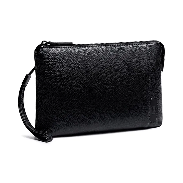 HLA Top Grain Cow Leather Clutch Handheld Wallet Tubas Men's Black-1