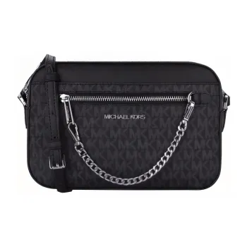 MICHAEL KORS Jet Set PVC With Leather Camera Bag, Crossbody Bag, Shoulder Bag Women's Black