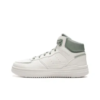 LiNing Qingyun Anti-Slip Wear-Resistant Breathable Height Increasing Rebound High-Top Casual Shoes Women's White Green