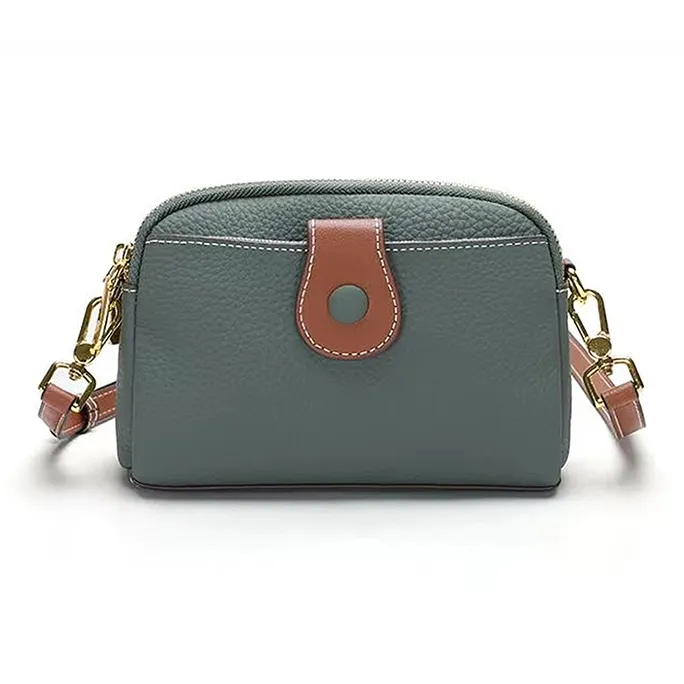 Yalu Top Grain Cow Leather Shoulder Bag, Crossbody Bag Women's Ecru/Black/Pearl Blue-6