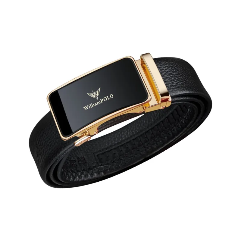 WilliamPOLO Cow Leather Leather Belts Men's Gold 3.5cm Width-3