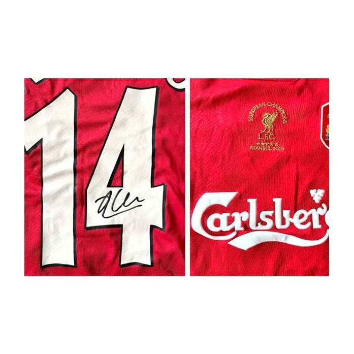 Three For Alonso, Autographed 2005 Liverpool Team Jersey EM Certificate, Professionally Framed-3