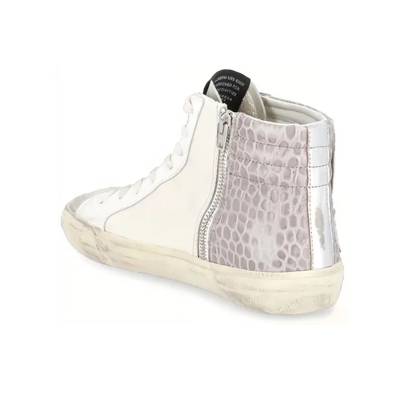 Golden Goose Slide High Top Stylish Skateboarding Shoes Women's White Gray Vintage Version-3
