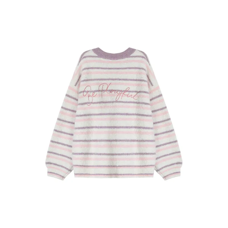 B.Duck Sweater Women's Pink Stripes-1