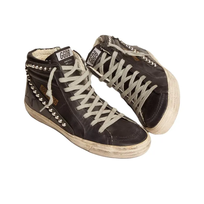 Golden Goose Slide Distressed Studded Sneakers-3