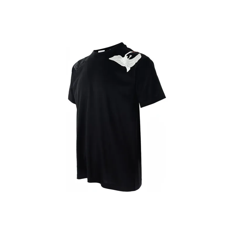 Burberry Solid Color Swan Pattern Embroidery Crew Neck Short Sleeved Shirt T Shirt Men's Black-2