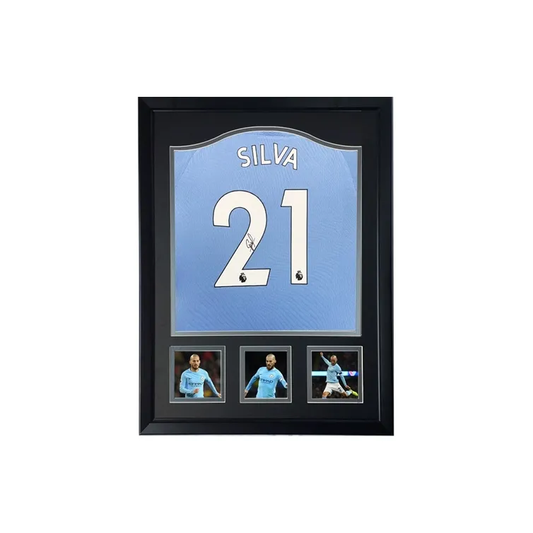 Three For David Silva Manchester City Era Autographed Signature Soccer Apparel Jersey Includes SA Certificate Framed-2