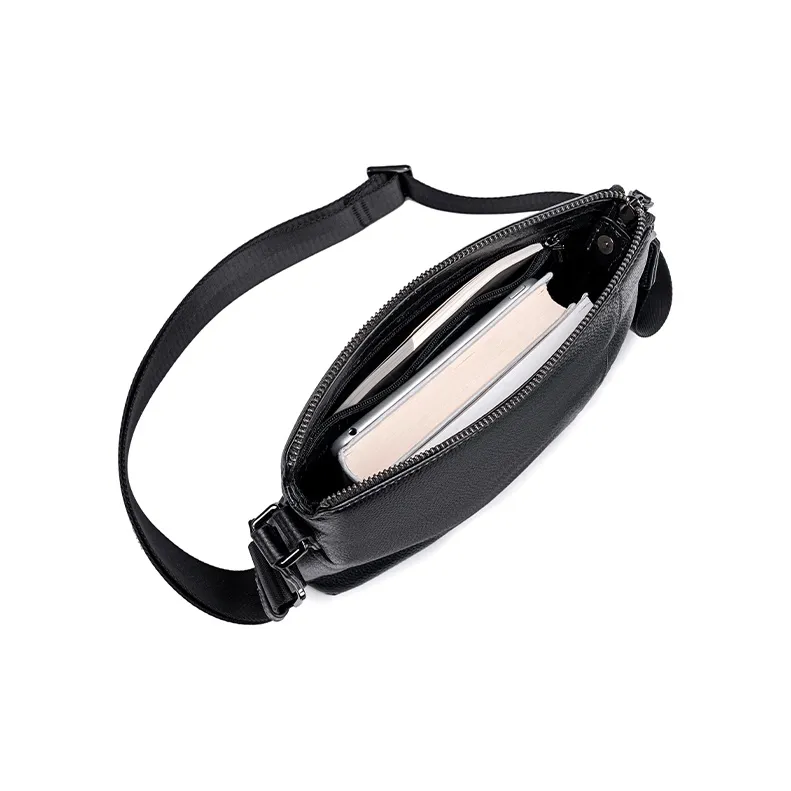 HLA Top Grain Cow Leather Leather Crossbody Bag Small Square Bag Regular Men's Black-4