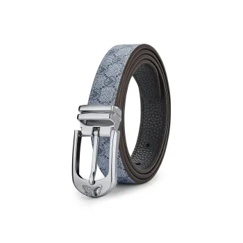 WilliamPOLO Cow Leather Leather Belts Women's Silver Buckle Grey Strap 2.4cm Width