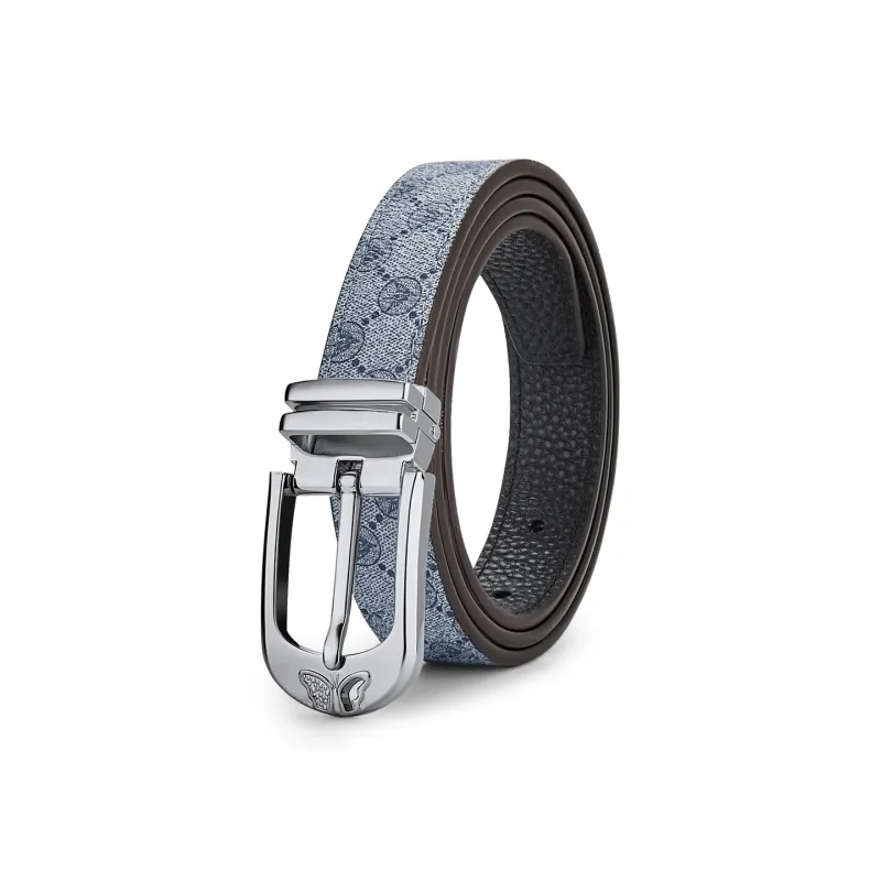 WilliamPOLO Cow Leather Leather Belts Women's Silver Buckle Grey Strap 2.4cm Width-0