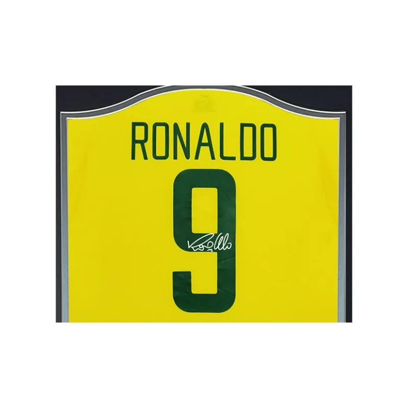 Three For 2002 World Cup Brazil Champions Ronaldo's Autographed Soccer Jersey Framed With Certificate-3