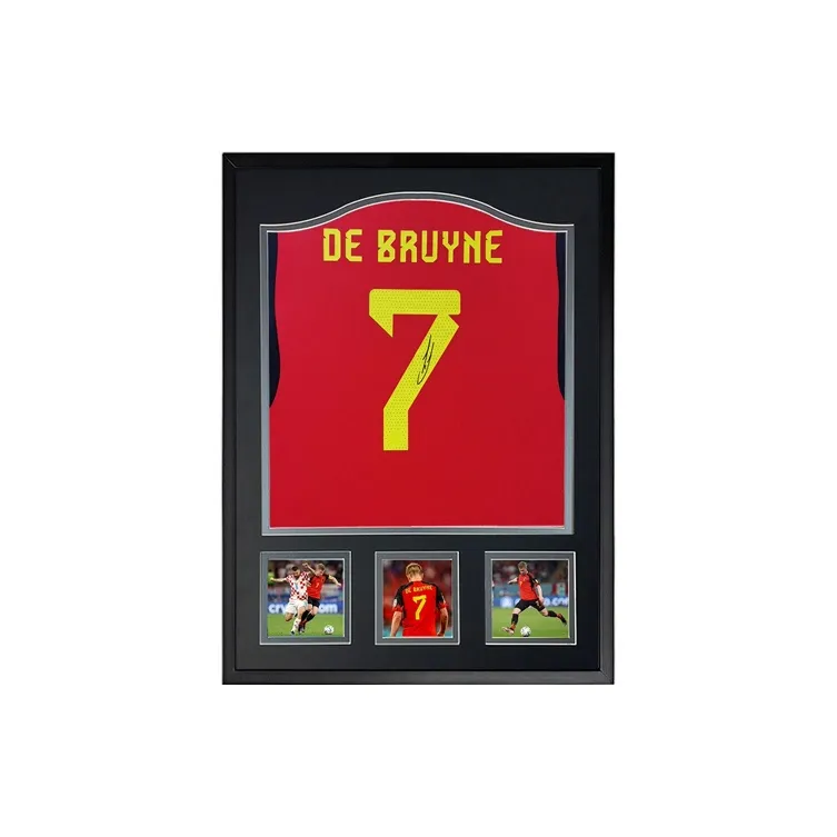 Three For De Bruyne 2022 World Cup Belgium Team, Autographed Soccer Apparel Jersey, Framed With SA Certificate-1