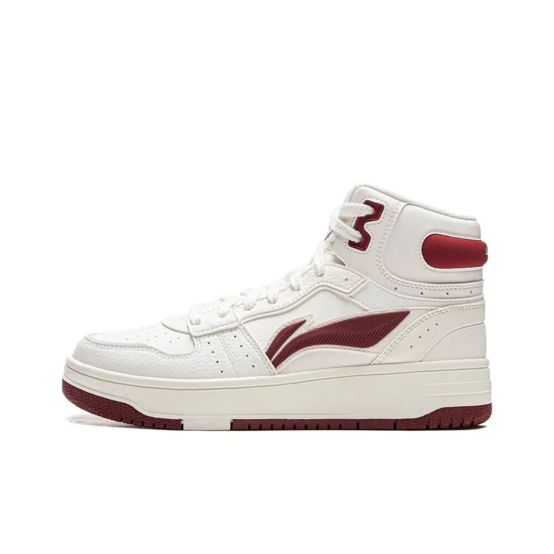 LiNing Tianji SOFT HI Anti Slip Wear Resistant Mid Top Skateboard Shoes Women's White Red-0