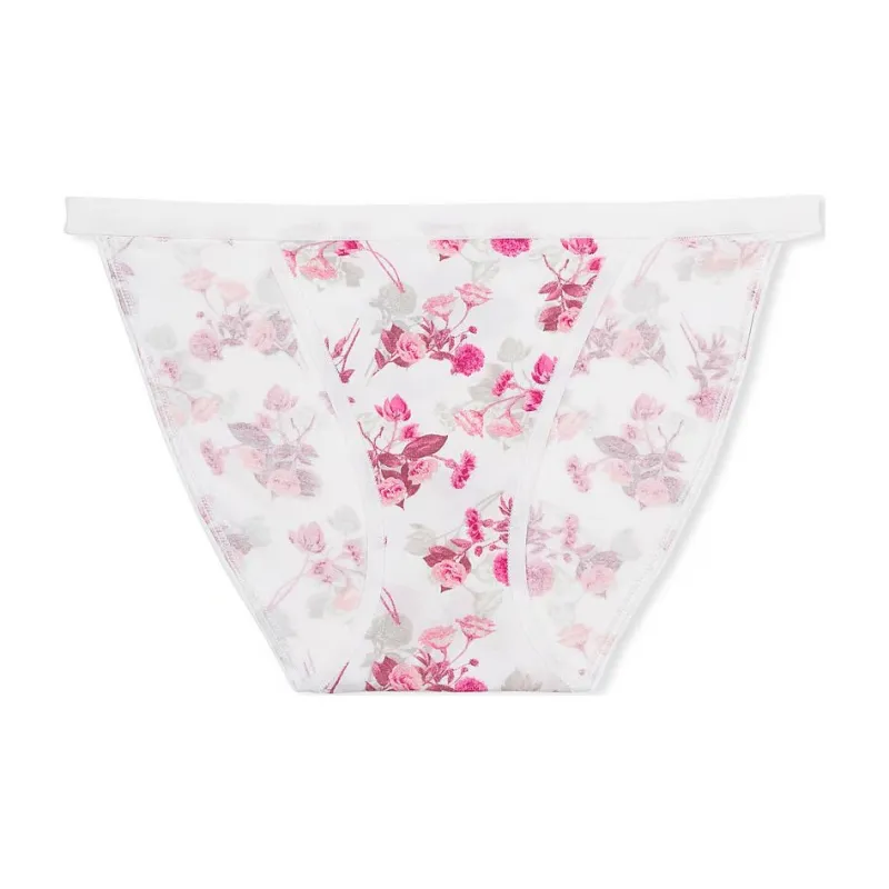 Victoria's Secret Stretch Cotton String Bikini Panty / VS White Floral Underpants Women's 1 Pack White-0