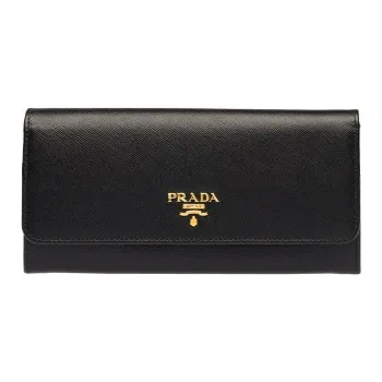 PRADA Saffiano Calfskin Clutches Wallets Women's Black