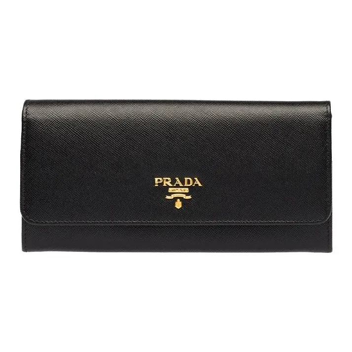 PRADA Saffiano Calfskin Clutch Wallet Women's Black-0
