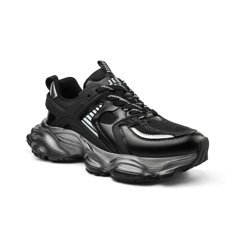 JEEP SPIRIT Slip Resistant, Breathable, Height Increasing Low Top Chunky Sneakers Men's Black-3
