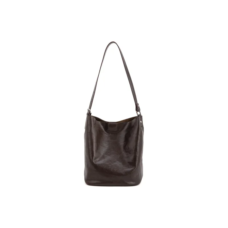 VENOF Cow Leather Bucket Bag, Handbag, Shoulder Bag Women's Vegetable Tanned Coffee/Vegetable Tanned Black-1