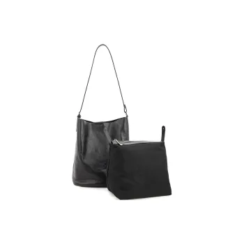 VENOF Cow Leather Bucket Bags Shoulder Bags Women's Vegetable Tanned Black