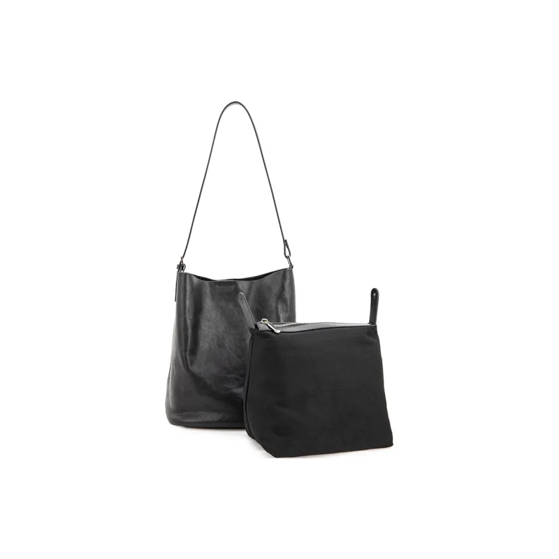 VENOF Cow Leather Bucket Bag, Handbag, Shoulder Bag Women's Vegetable Tanned Coffee/Vegetable Tanned Black-8