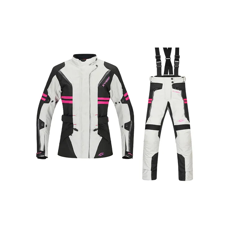 SWEEP Racing Suits / Motorcycle Suits Unisex Janet White Black Pink Top+White Black Pink Pants TJJAN 01-3