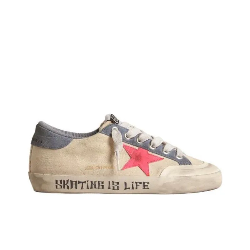 Golden Goose Super-Star Penstar Anti-Slip Wear-Resistant Low-Top Skateboard Shoes Women's Beige Red Vintage Version-1