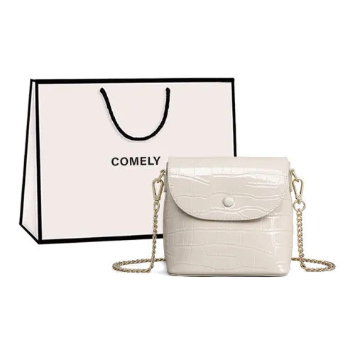 COMELY Cow Leather With Synthetic Leather Crossbody Bag Small Size Women's Ecru/Black
