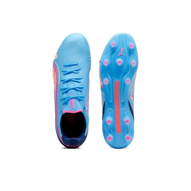 PUMA KING ULTIMATE FG/AG Soccer Shoes Men Low Top Bright Blue/Pink-3
