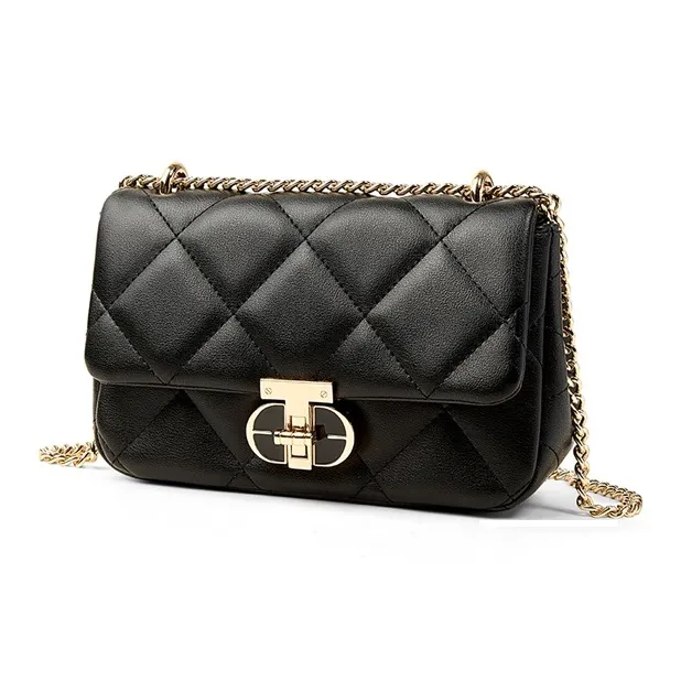Teenmix Cow Leather With Synthetic Leather Shoulder Bag, Crossbody Bag, Chain Bag Trumpets Women's Black/Ecru-1