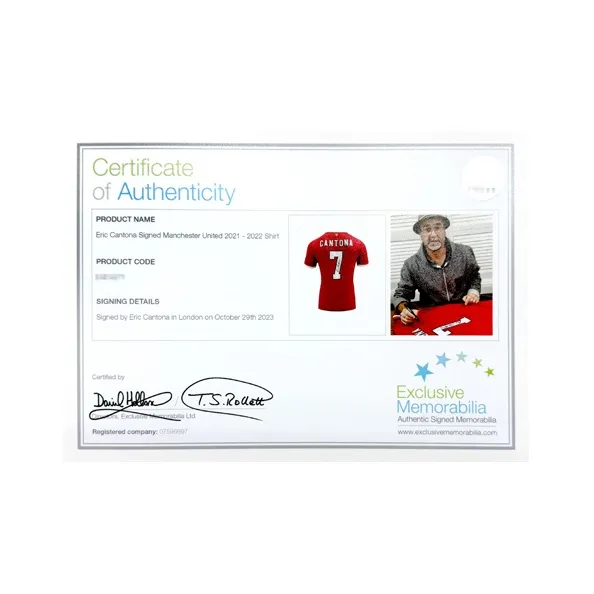 Three For Cantona Signed In Person Manchester United 2021-22 Season Jersey EM Certificate Framed And Mounted-6