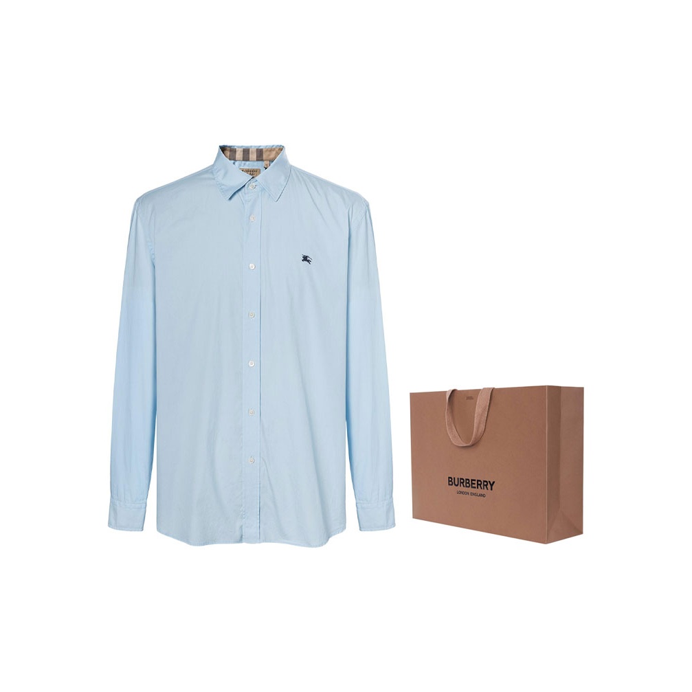Tシャツ・カットソー Burberry Navy blue stretch poplin shirt (8071800 A1222) Burberry Navy blue stretch poplin shirt (8071800 A1222