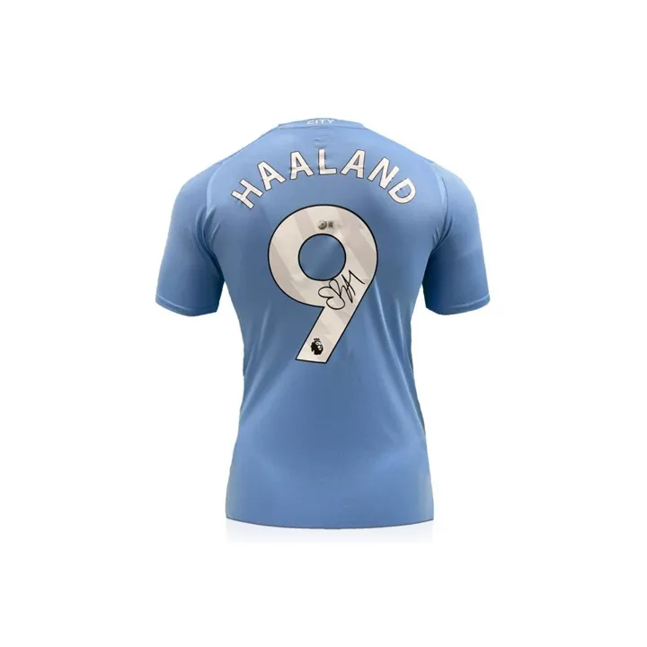 Three For Haaland Signed 2023-24 Manchester City #9 Jersey With EM Certificate Framed-3