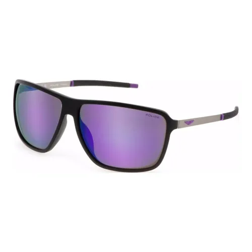 Police Plastic Polycarbonate Metal Rectangular Sunglasses Men's Black