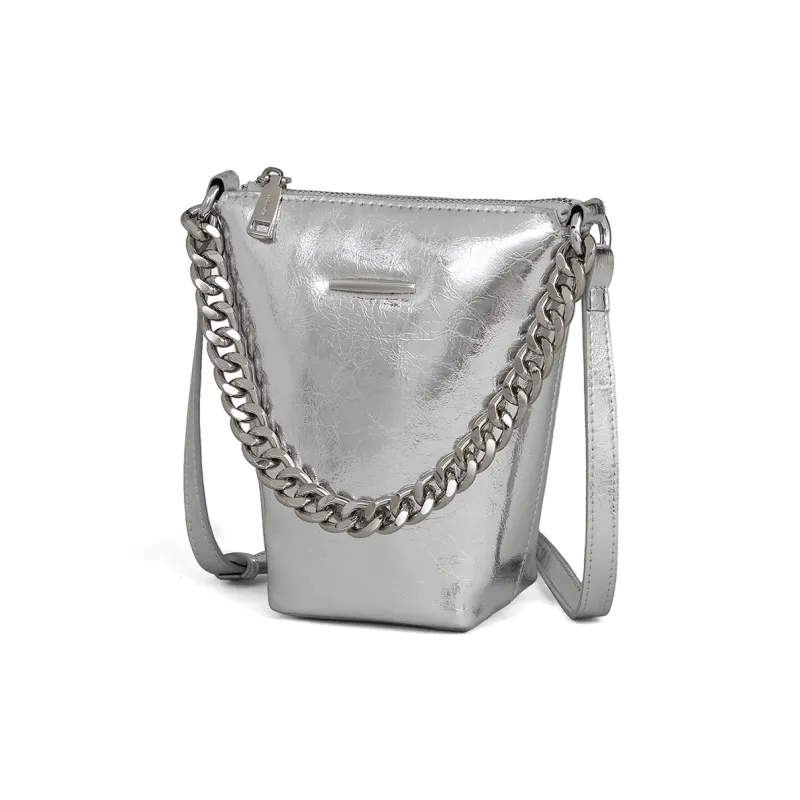 MILLIE'S Cow Leather With Synthetic Leather Handbag, Shoulder Bag, Crossbody Bag Women's Silver/Black-2