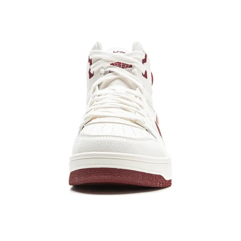 LiNing Tianji SOFT HI Anti Slip Wear Resistant Mid Top Skateboard Shoes Men's White Red-4