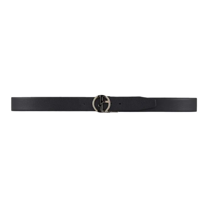 GIORGIO ARMANI Logo Emblem Plate Buckle Cowhide Leather Belts Men's Deep Night Blue/Black Width: 4CM-1