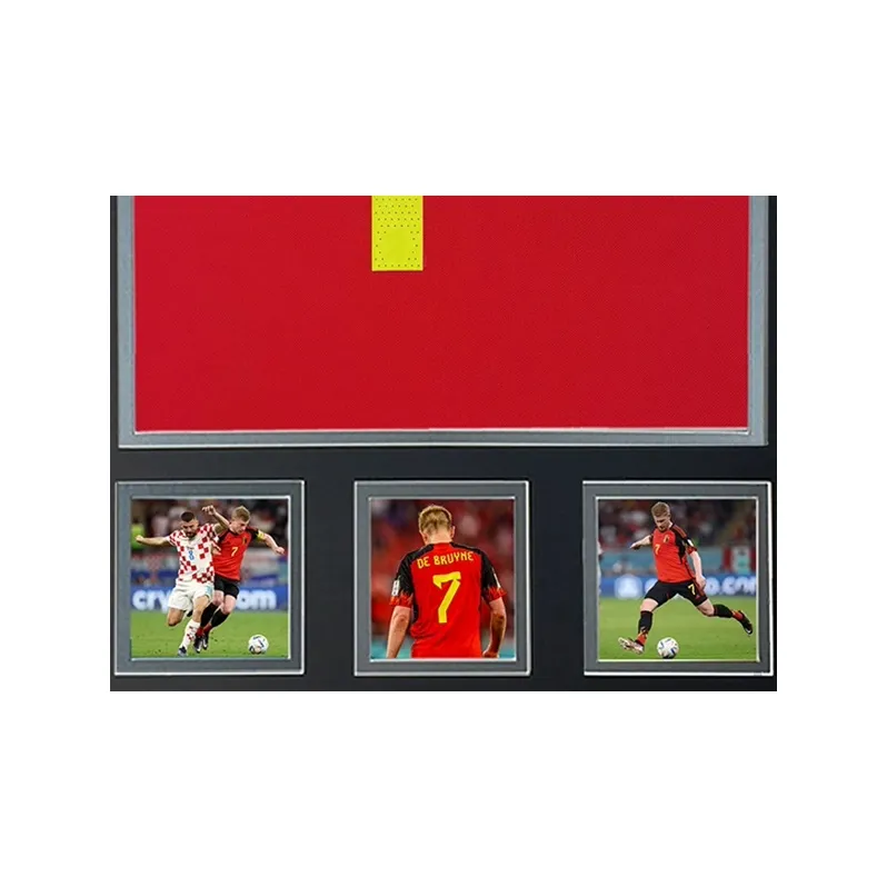 Three For De Bruyne 2022 World Cup Belgium Team, Autographed Soccer Apparel Jersey, Framed With SA Certificate-3