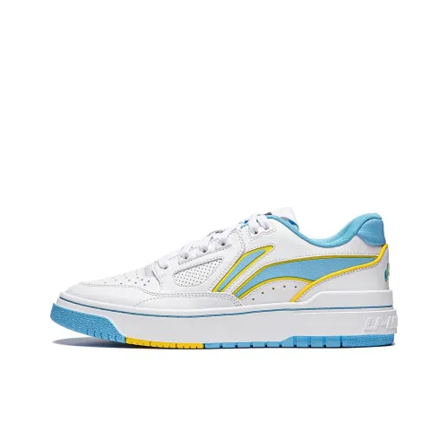 LiNing Anti Slip Wear Resistant Low Top Skateboard Shoes Unisex White Blue