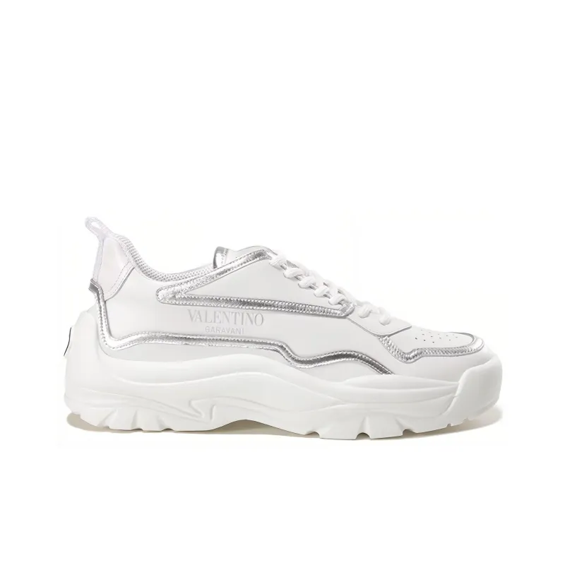 Valentino Gumaboy Low Top Sports Casual Shoes Men's White Silver-1
