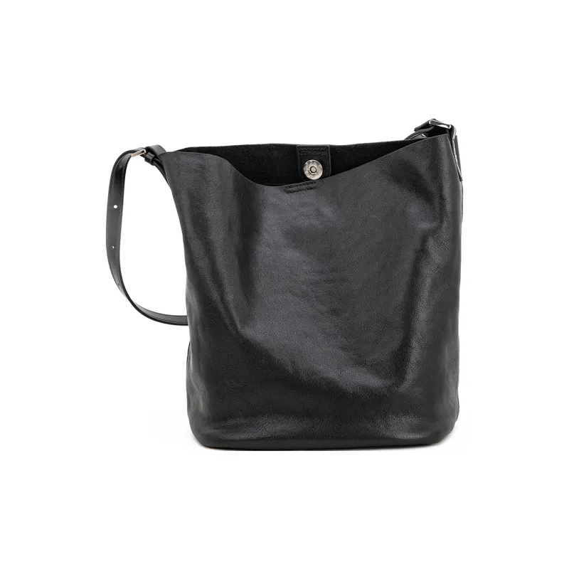 VENOF Cow Leather Bucket Bag, Handbag, Shoulder Bag Women's Vegetable Tanned Coffee/Vegetable Tanned Black-10