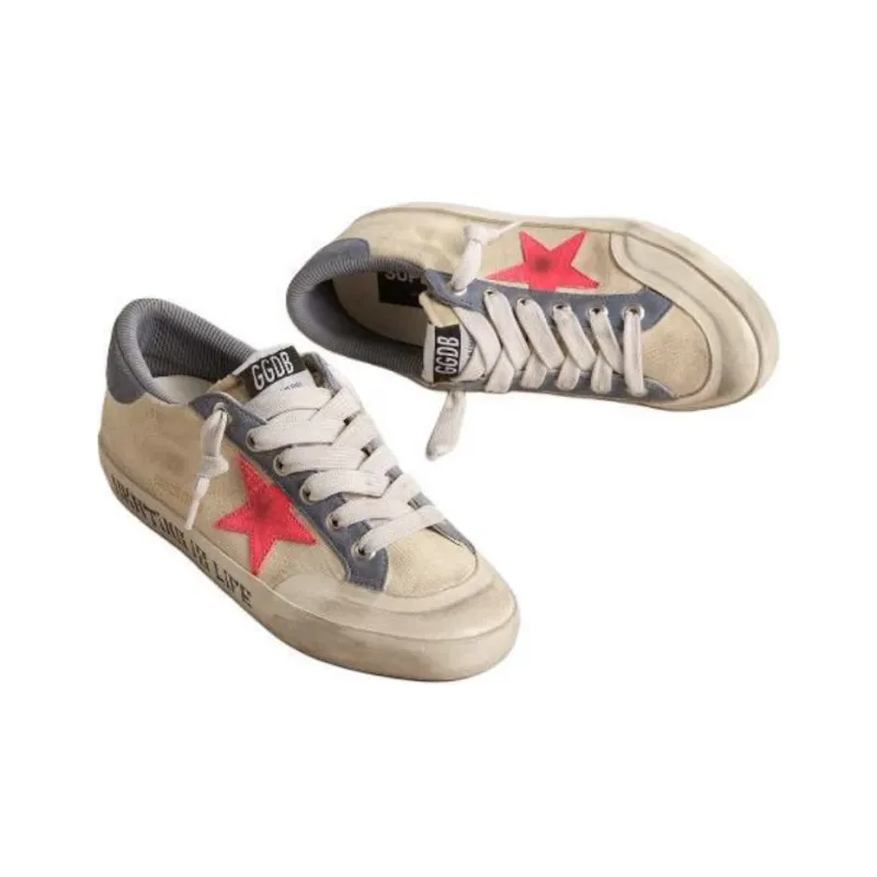 Golden Goose Super-Star Penstar Anti-Slip Wear-Resistant Low-Top Skateboard Shoes Women's Beige Red Vintage Version-2