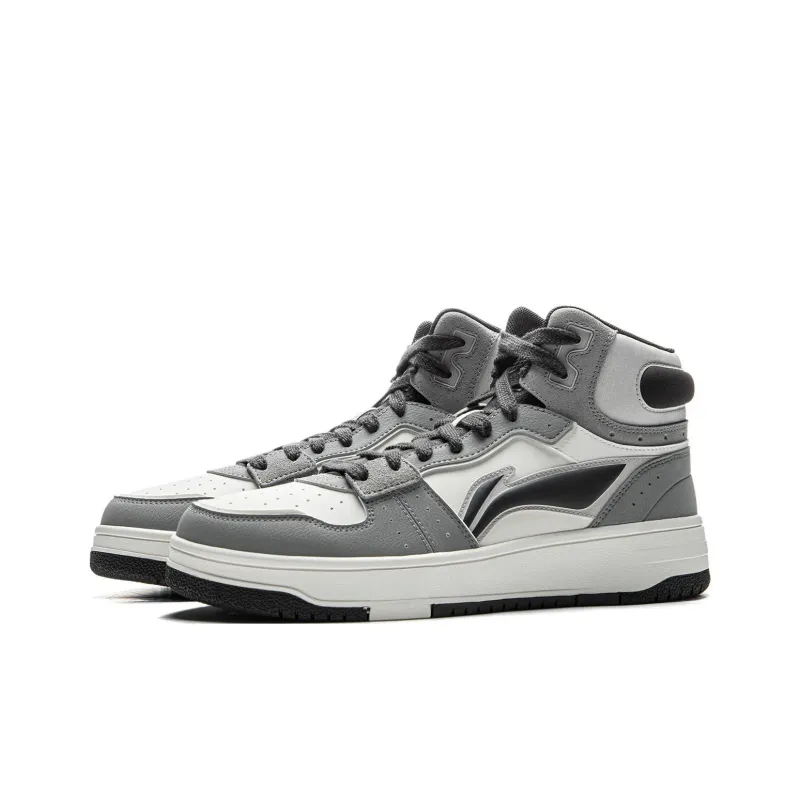 LiNing Tianji SOFT HI Anti-Slip Wear-Resistant Mid-Top Skateboard Shoes Men's White Gray Black-2
