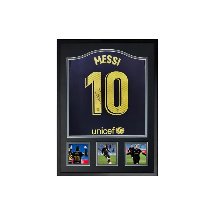 Three For Messi 20-21 Barça Signed Soccer Apparel Jersey Barcelona Away Framed With Certificate Of Authenticity-3