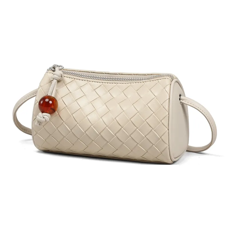 MILLIE'S Cow Leather With Synthetic Leather Cylinder Bag, Shoulder Bag, Crossbody Bag Regular Women's Ecru/Silver-2