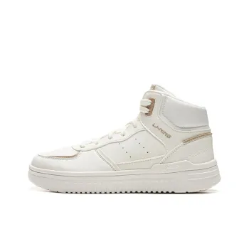 LiNing Qingyun Anti Slip Wear Resistant Breathable Height Increasing High Top Casual Shoes Women's Mist White