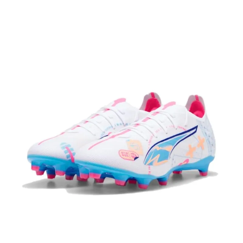 PUMA Ultra 5 AG Rubber Short Studs Anti Slip Wear Resistant Soccer Shoes Men's White Blue-2